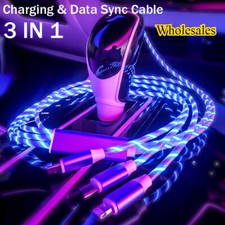 3 in 1 LED Fast Charging Cable Cell Phone Charger Cord For iPhone Type C USB New
