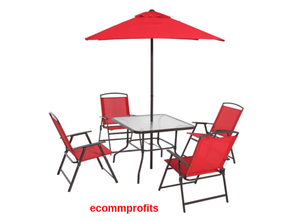 Outdoor Patio Furniture Table Chair 6 Piece Folding Seats Steel Frame Umbrella Ebay