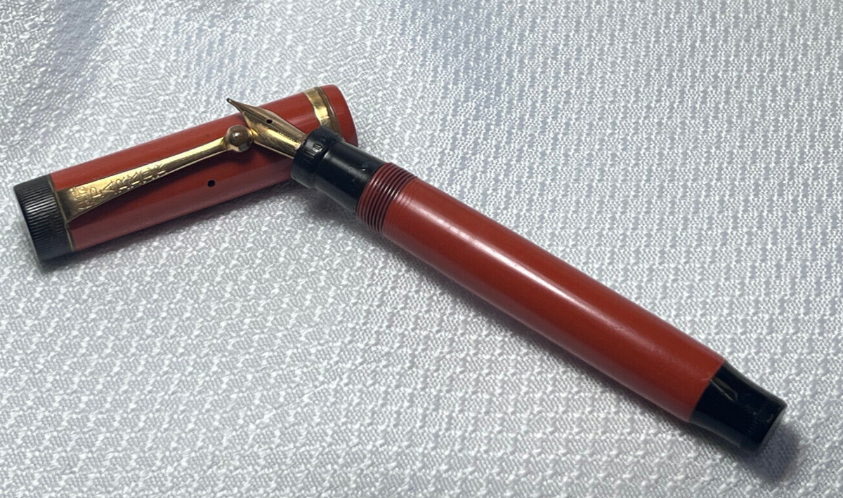 Parker Duofold Jr Fountain Pen 1920's Antique Lucky Curve Orange