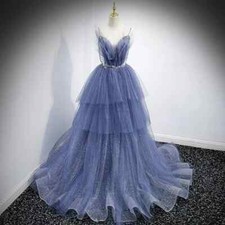 Evening Dresses Spaghetti Straps Beads Prom Birthday Party Gowns Court Train