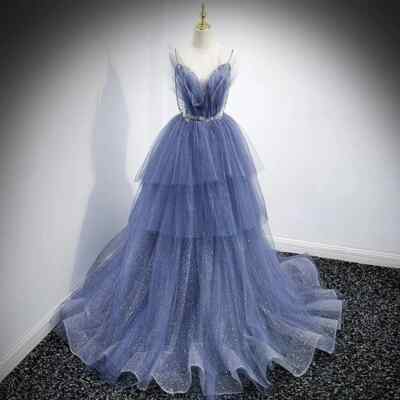 Evening Dresses Spaghetti Straps Beads Prom Birthday Party Gowns Court Train