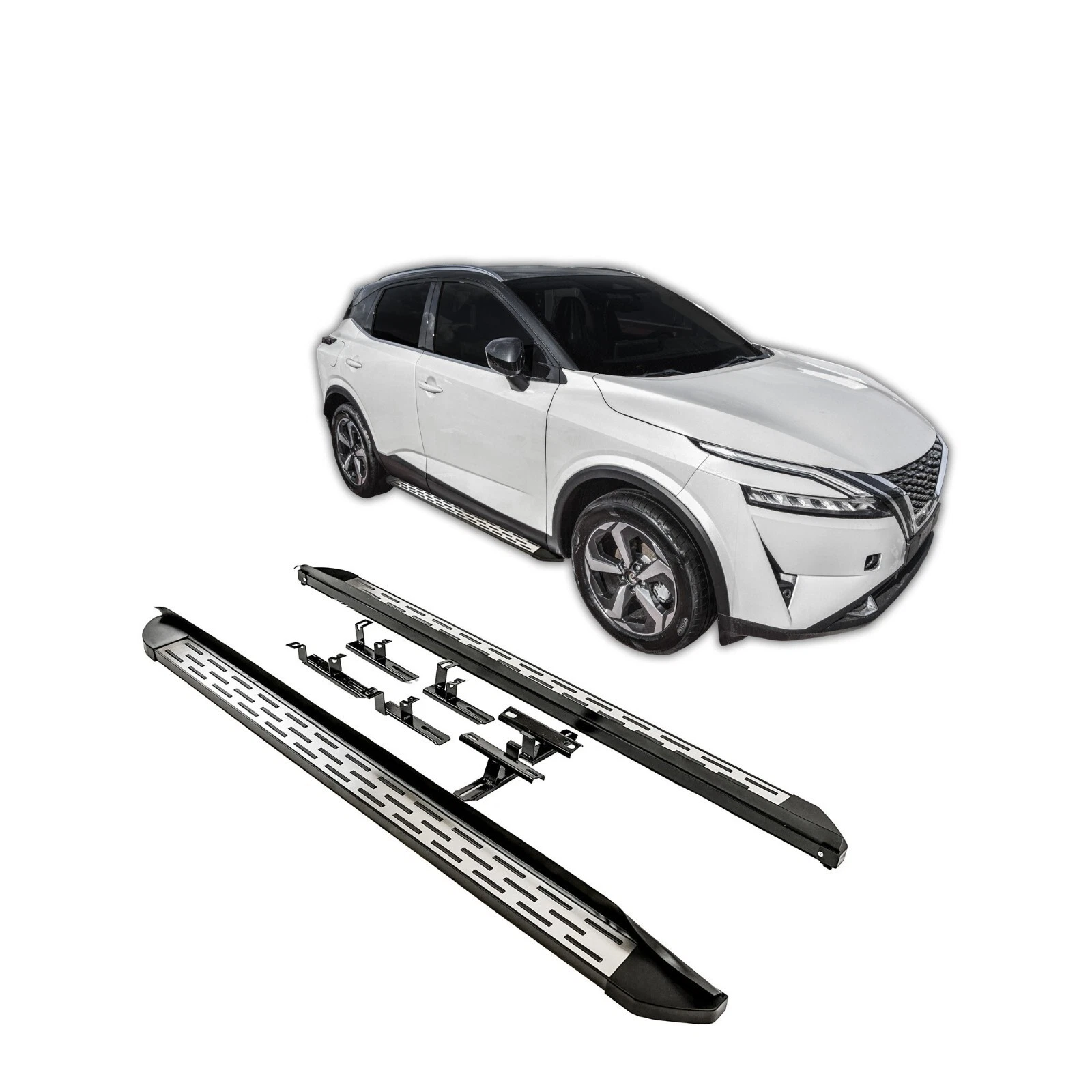 OMAC Pedane laterali compatibili con Nissan Qashqai J10 2006-2014 TÜV ABE in alluminio nero/argento