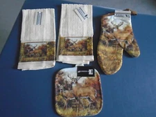 Blonder Home Collection Kitchen 4pc. set-- 2 Towels - 2 Potholders-   Deer Woods