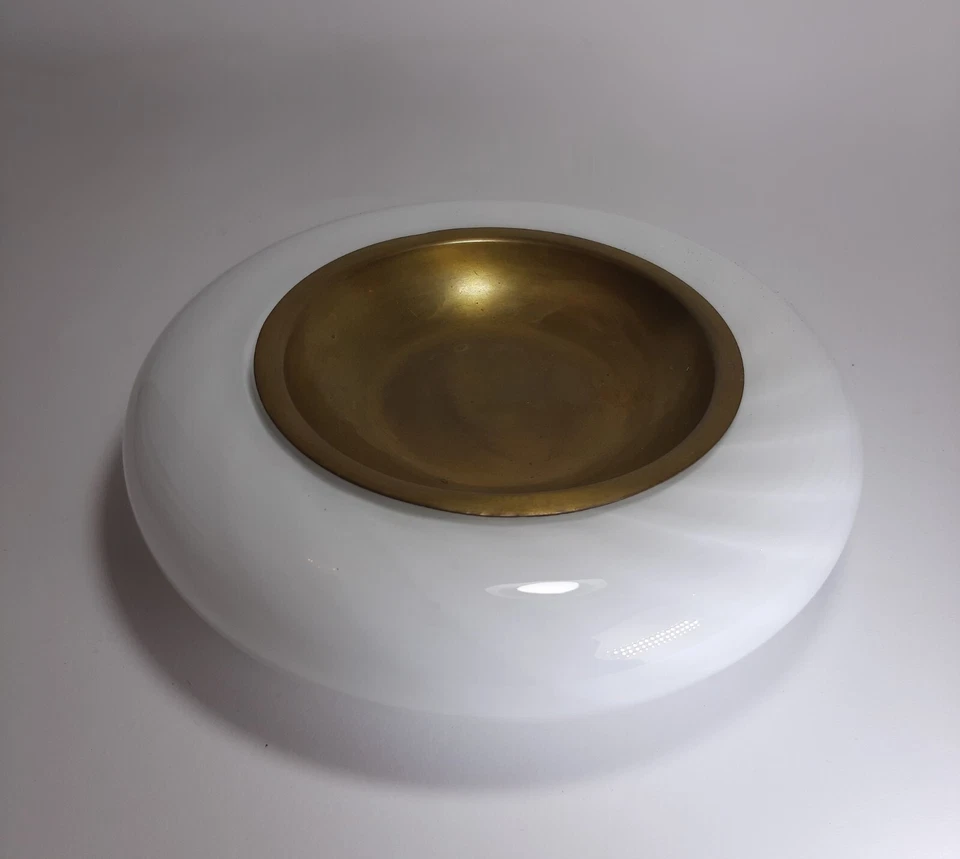 Ciotola Centrotavola Design TOMMASO BARBI Vetro Ottone anni'60 Modernariato cm24 - Immagine 4 di 4