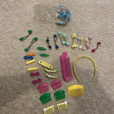 VINTAGE 80s Lot of 32 Random Hair Barettes Plastic Bands Multicolor Bows Combs