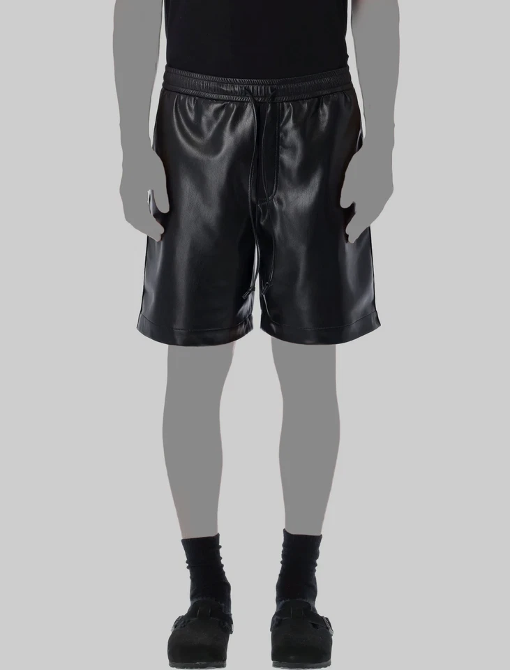 $497 Nanushka Men's Black Drawstring Faux Leather Bermuda Shorts Size L