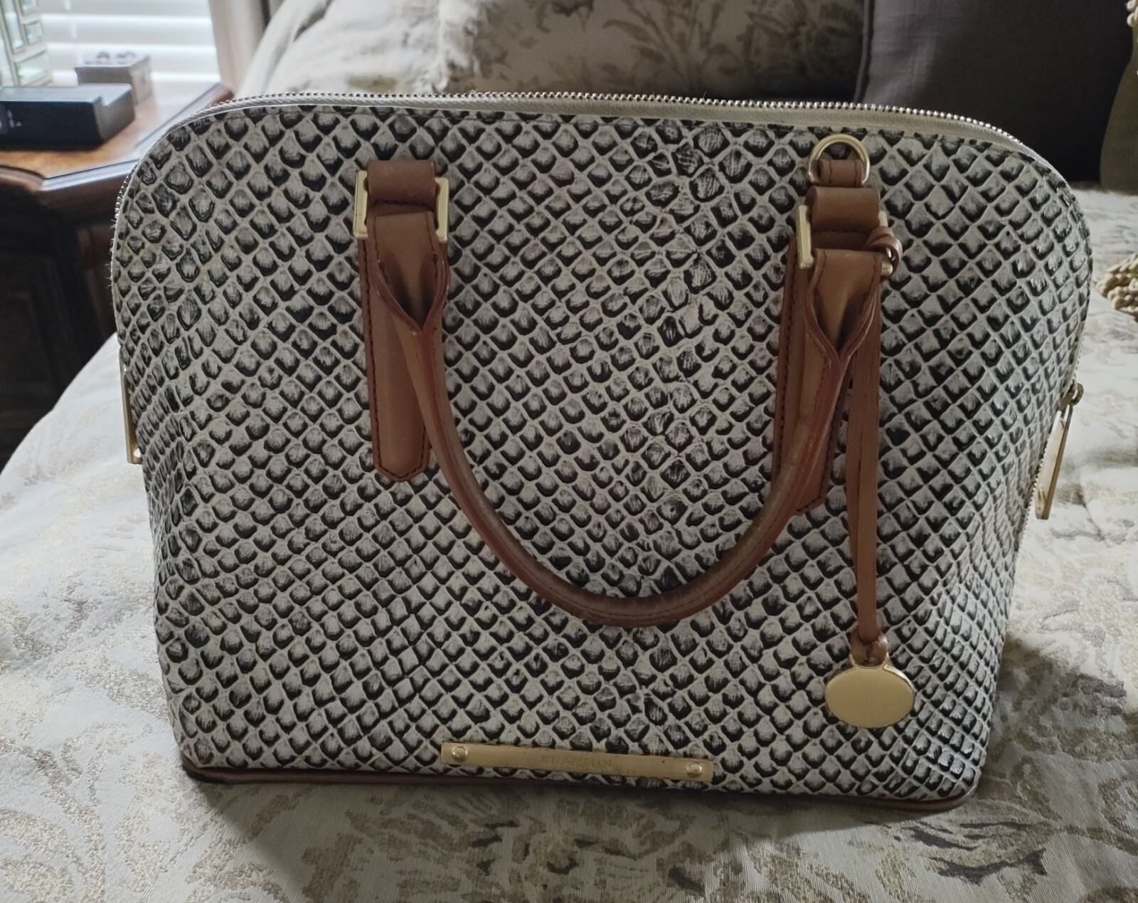 Brahmin Vivian Black Java Snake Dome Leather Satc… - image 1