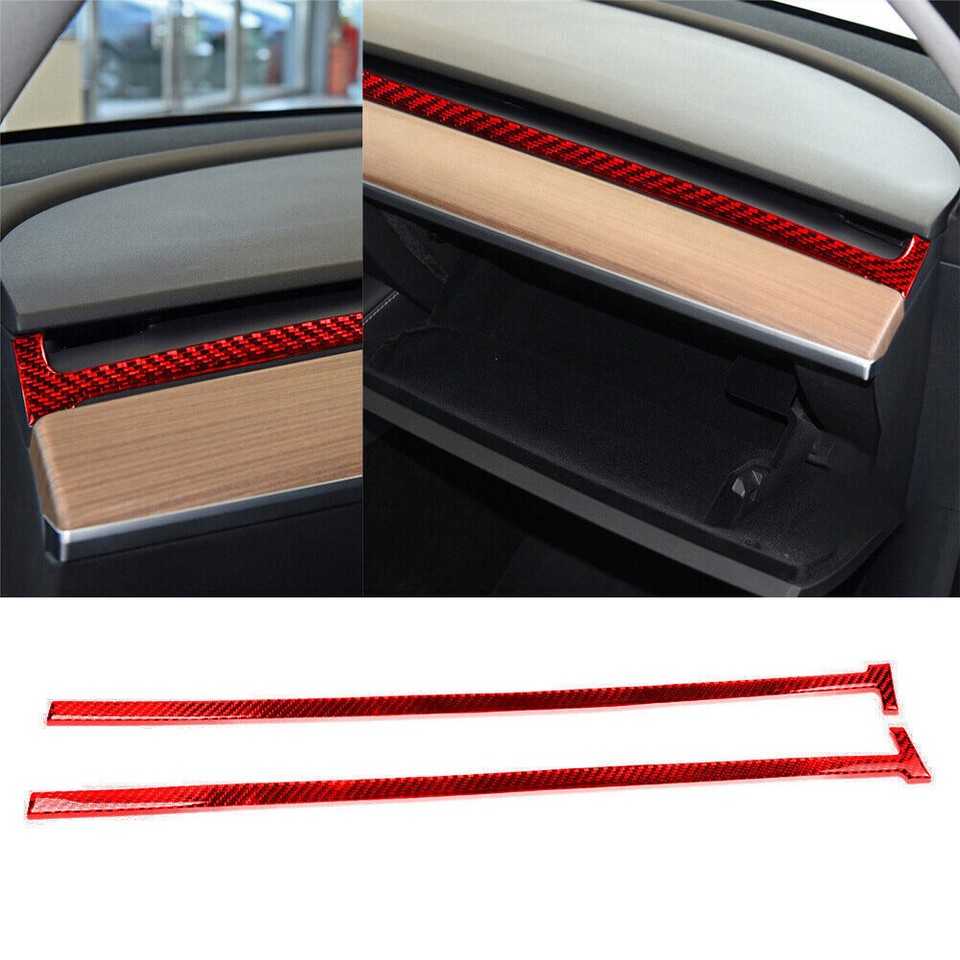 Red Carbon Fiber Interior Dashboard Kit Panel Cover Trim 16* For Tesla