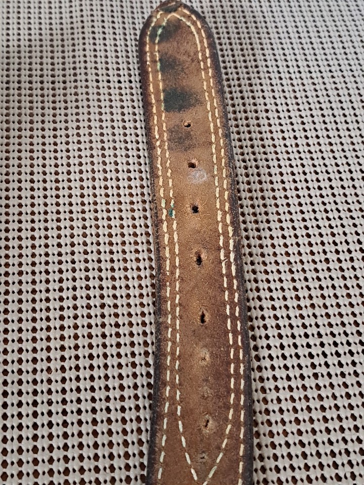 Triple K Leather Stitched Belt Gold Brass Buckle Mens Size 46 eBay