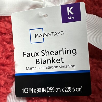 Mainstays Faux Shearling Blanket, RED King 102''X90'', for Adult