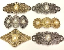 French Barrette Women's Vintage Metal Hair Clip Ornate Faux Pearl Made in France