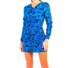 Zara Mini Dress Long Sleeve Blue Black Ruched Floral Print Size Sm NWOT w/Flaw