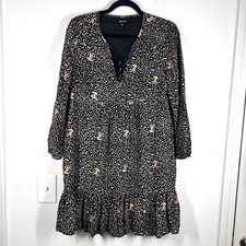 Madewell Polyester Black Silk Fiesta Paisley Long Sleeve Short Dress Womens 2