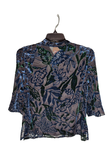 Womens Velvet Burnout Top Size 10 Button Down Sheer Dark Fairy Witchy Goth - Picture 7 of 8