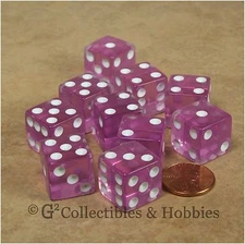 NEW 10 Transparent Orchid 16mm D6 6 Sided RPG Bunco Game Dice Set Koplow