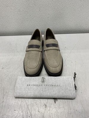 Brunello Cucinelli Gray Alligator Print Suede Leather Loafers