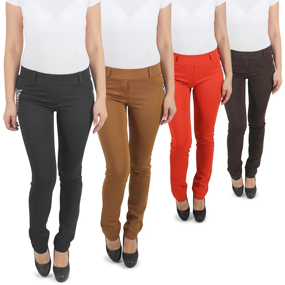 Damen Skinny Röhren Leggings Jeggings Treggings Stoff Hüft Hose Stretch Leopard - Bild 1 von 1