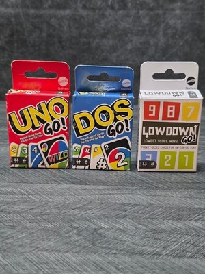 LOWDOWN GO! UNO GO! DOS GO! Mini Card Game TRAVEL VERSION Game Lot of 3 Open Box