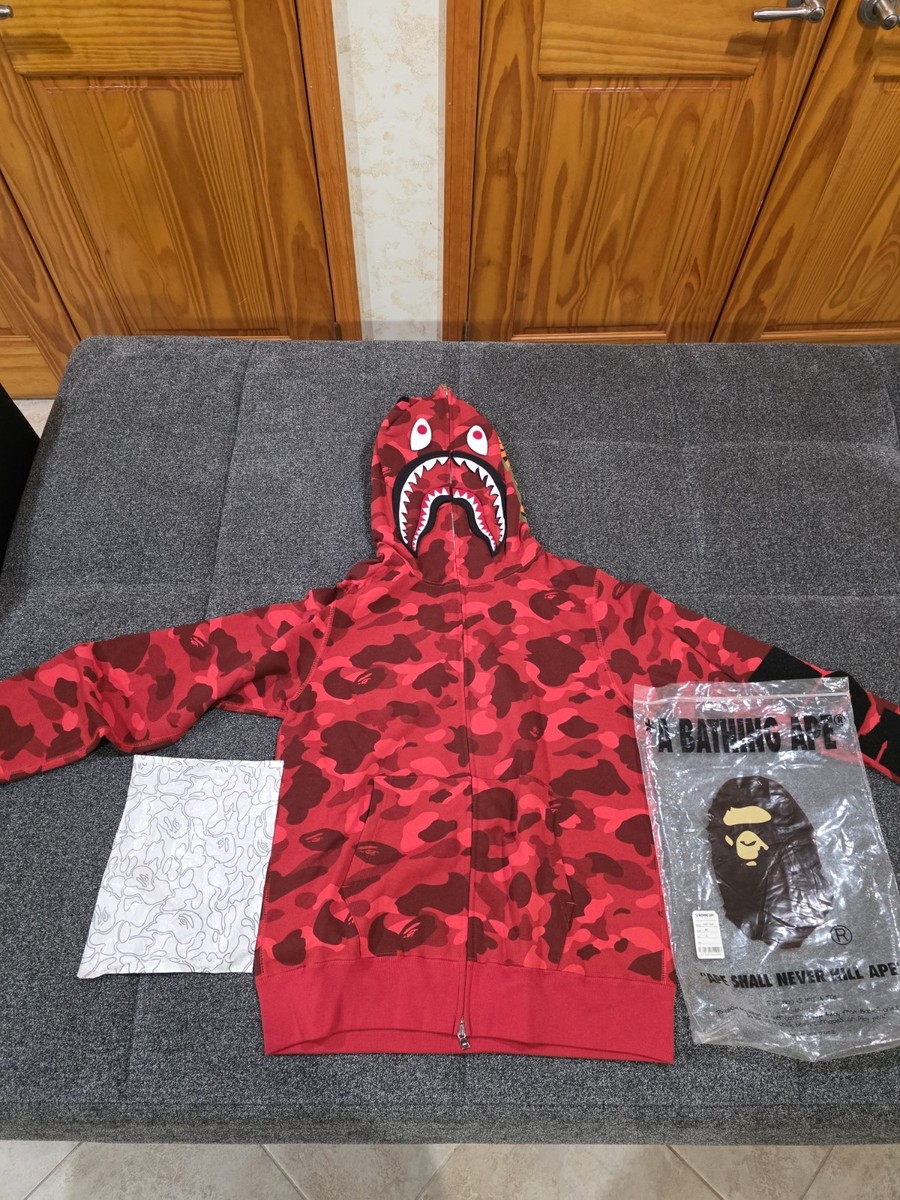 BAPE DETACHABLE Shark Full Zip Hoodie Red Camo A Bathing Ape Size