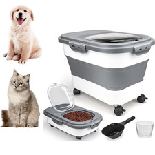 Dog Food Storage Container Collapsible Food Storage Containers w/ Wheels  Scoop