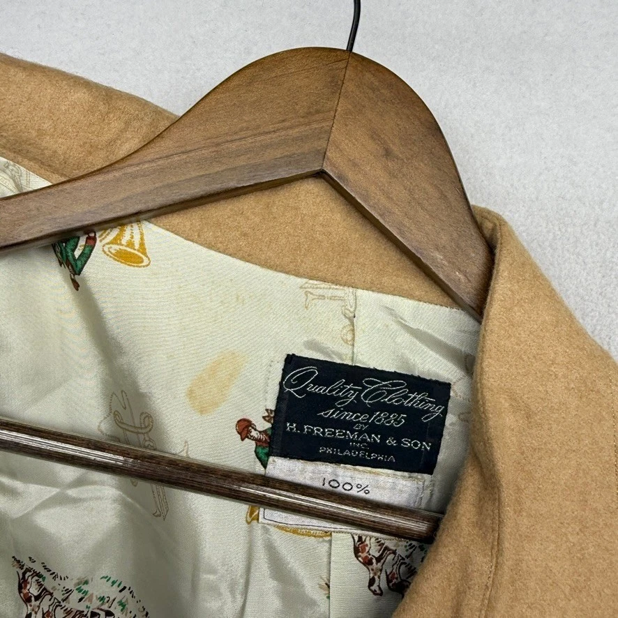 Vintage Hickey Freeman Jacket Men's 44 Large Brown Shirt Camel Hair Lined 70s - product detail image 8