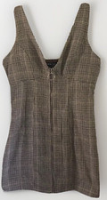 Shein Sleeveless Dress Brown Tweed Zipper Front V Neck Lined Bust Size L 8/10