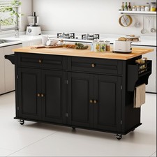 Black, Spice Rack and Towel Rack for Dining Room, Storage Cabinet, Rolling