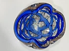 VTG BAROVIER Murano Zebrati Art Glass Bowl Blue w/ Copper Aventurine Italy
