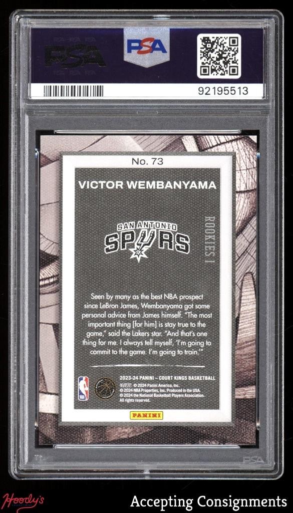 2023-24 Court Kings #73 Victor Wembanyama RC Rookie PSA 10 GEM Spurs view 2