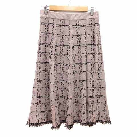 INDEX Flare Skirt Midi Long Fringe Pattern M Beig… - image 4