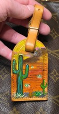 LOUIS VUITTON Malletier Custom Painted Cactus Western Vachetta Luggage Tag