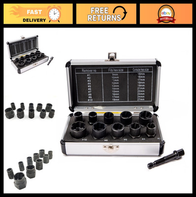 10Pcs Damaged Nut Remover Set, Broken Screw Bolt Extractor Kit 9-19mm, Socket To
