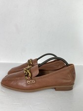 Image of Clarks Brown Leather Loafers Chain Detail Slip On Smart UK 4 D New