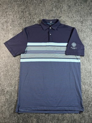 Dunhill Links Polo Shirt Mens Small Navy Blue Stripe Trump National Jupiter Golf