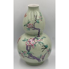中国古美術 清雍正款 孔雀青釉 暗刻 花瓶 広口壺 古陶磁 骨董品 唐物