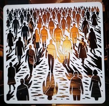 GRANDE FOLLA DISTOPICA stencil riutilizzabile aerografo pittura ecc nuovo 30x30 cm