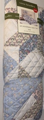Rare New Vera Bradley Spring Floral Patchwork King 3-Piece Reversible Quilt Set