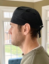 Black solid skull scrub surgical OR hat surgery cap mens