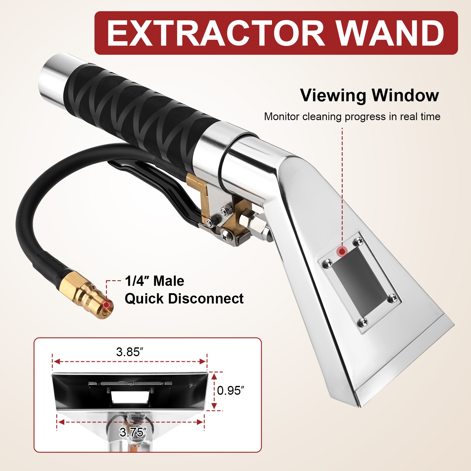 Extractor Hand Tool with Viewing Window Spray Nozzle for Upholstery Cleaning