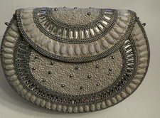 Ramla Bolso sin asas Bolso de hombro Blanco Piedra Plata Novia Boda Fiesta Formal Nuevo