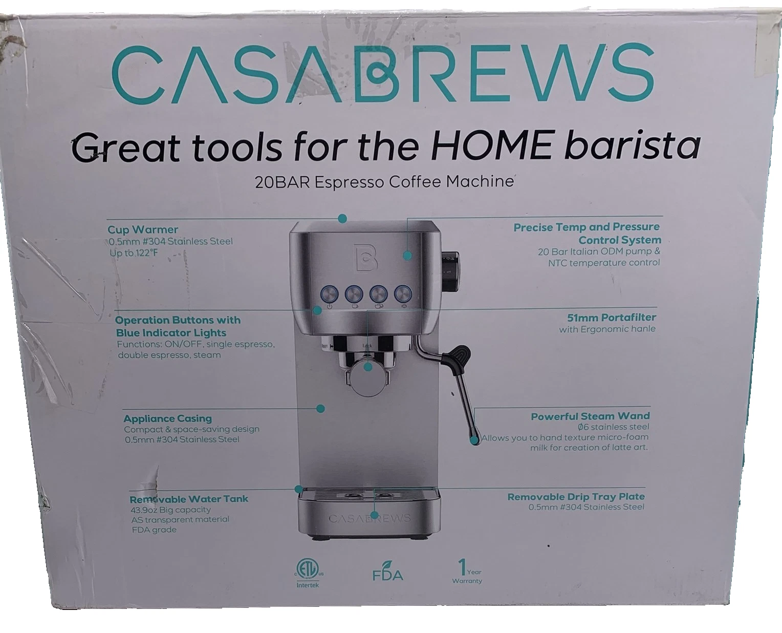 Casabrews 3700 Essential Silver Stainless Steel 20 Bar Espresso Coffee Machine