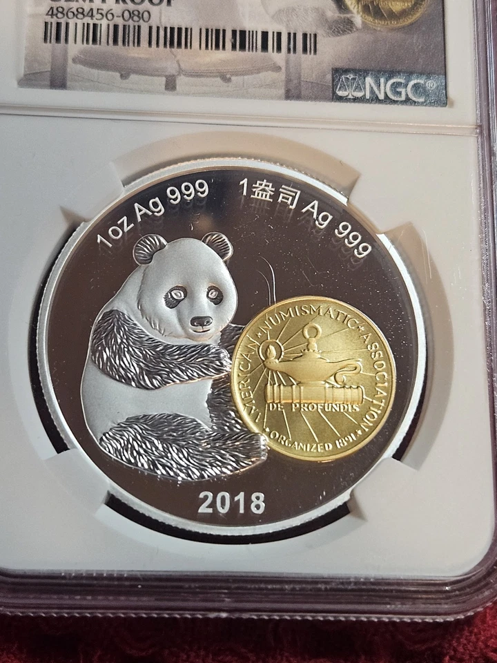 2018 Gilt China Panda 1 Oz Silver Mint Medal ANA World's Fair NGC GEM PROOF - Image 4 of 4