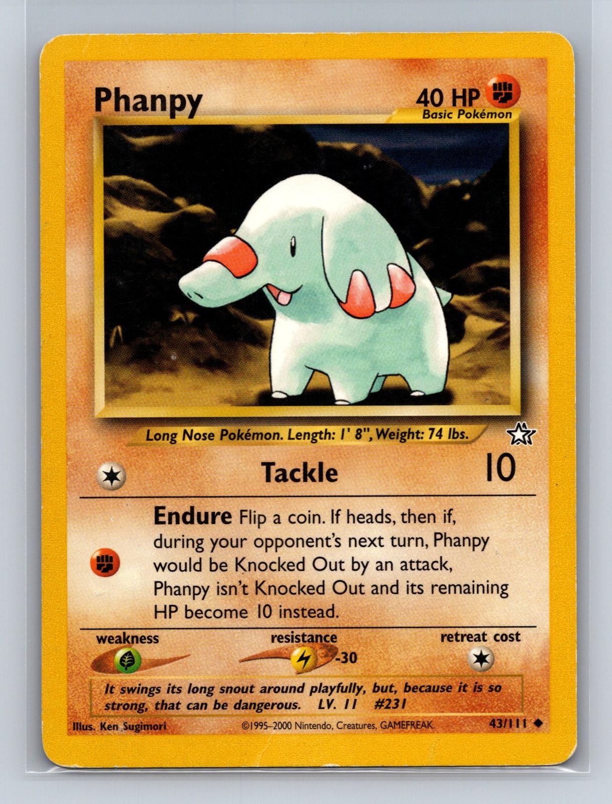 Phanpy 43/111 Uncommon Neo Genesis Pokemon Unlimited Damaged