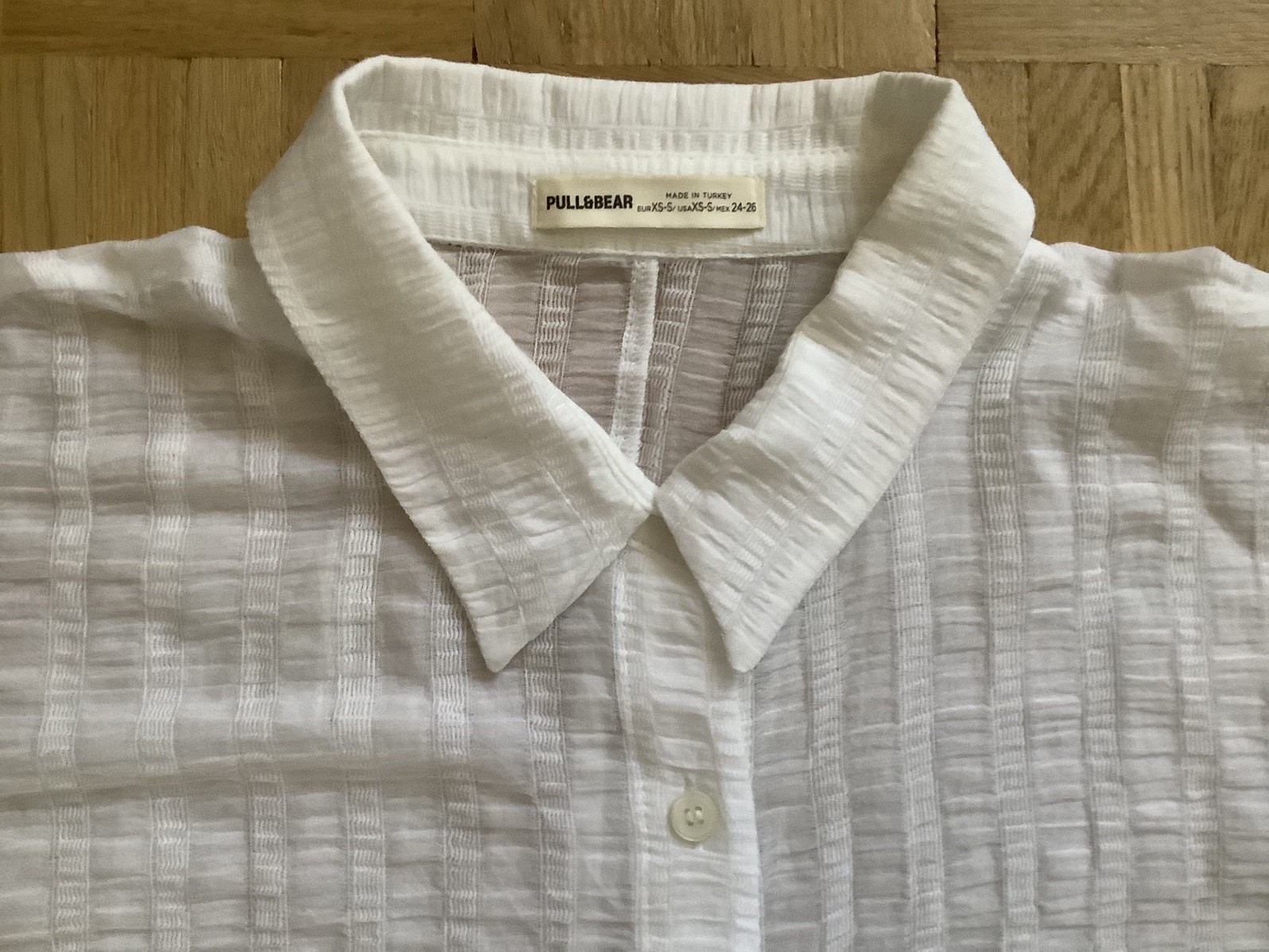 Pull&Bear semi sheer oversized Shirt White woven texture light cotton holiday S image 3