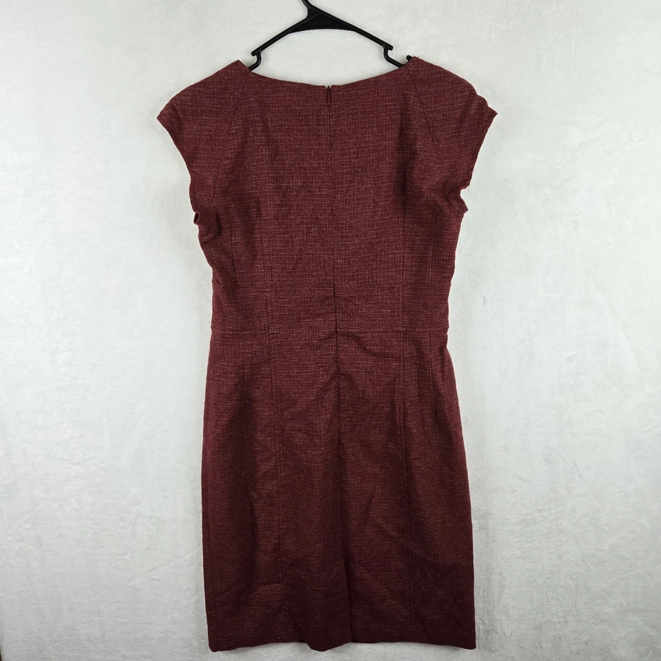 Nanette Lepore Red Wool Blend Tweed Ruffle Neck Cap Sleeve Sheath Dress Size 6 - Image 2 of 4