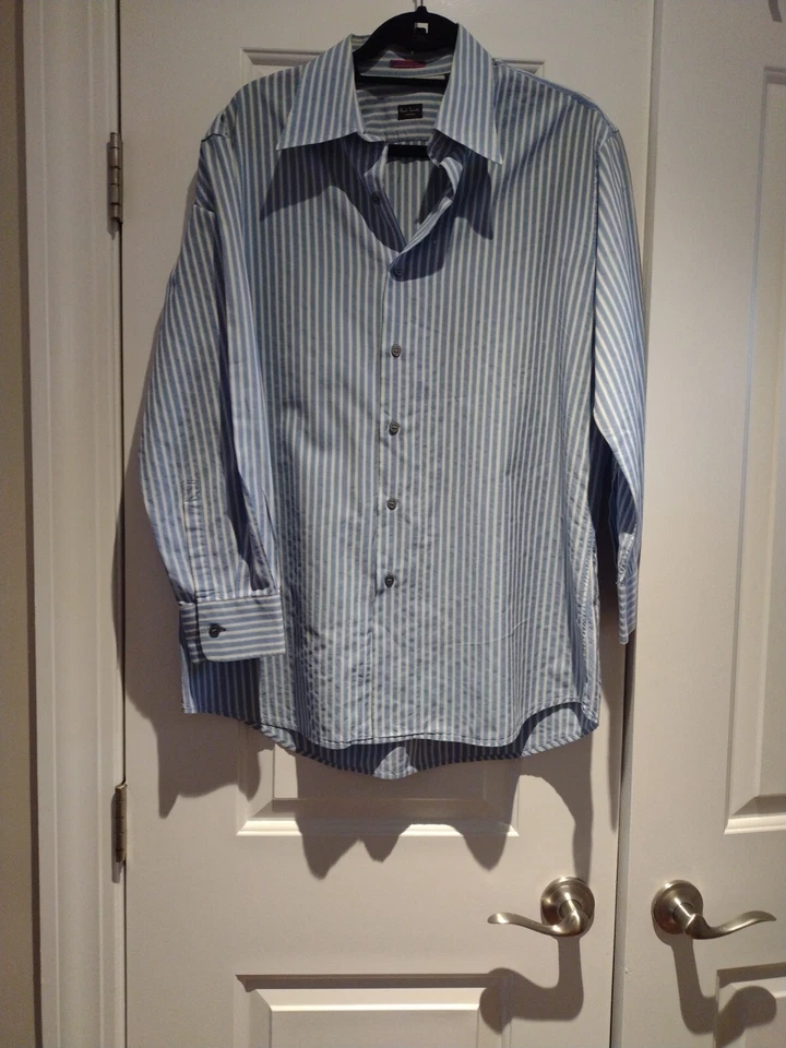 Camisa de vestir Paul Smith para hombre talla 18/45 azul y blanco a rayas manga larga Italia Foto 2 de 4