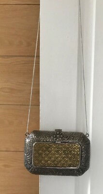 From St Xavier Metal Bag Gold Handmade Embossed Shoulder Clutch