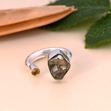 Dual Stone Adjustable Ring in 925 Silver With Pyrite & Citrine For Stunning Gift