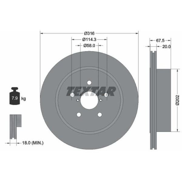 Textar 2X Bremsscheibe Hinten Ø316 Mm InnenbelüFtet FüR Subaru Impreza-image