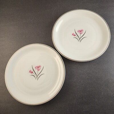 2 Salad Plates Caprice China Pattern by Easterling 8.25'' Floral with Silver Trim